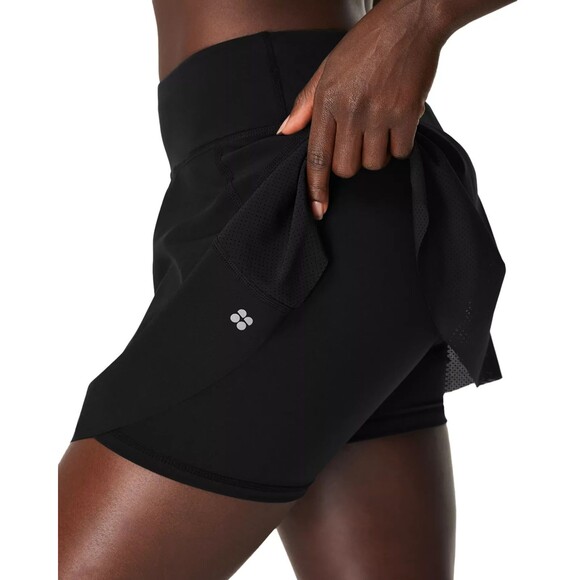 Sweaty Betty Swift Running Skort Black Size M Vented Athletic Shorts Gym Workout - Picture 2 of 15